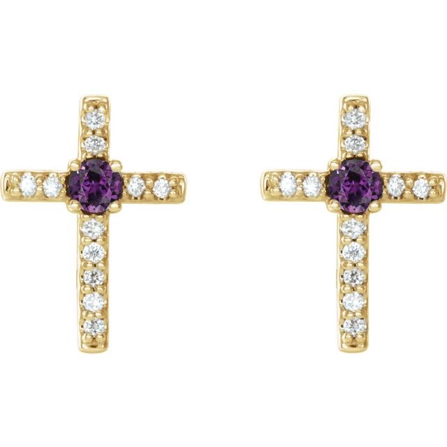 Round Natural Alexandrite & .05 CTW Natural Diamond Cross Earrings
