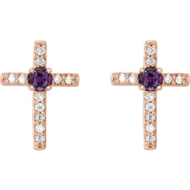 Round Natural Alexandrite & .05 CTW Natural Diamond Cross Earrings