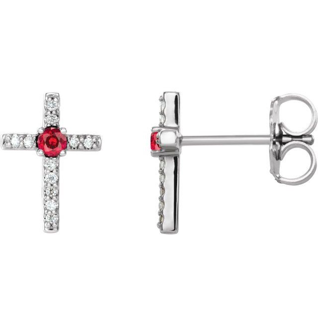 Round Natural Ruby & .05 CTW Natural Diamond Cross Earrings