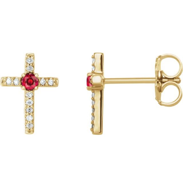 Round Lab-Grown Ruby & .05 CTW Natural Diamond Cross Earrings
