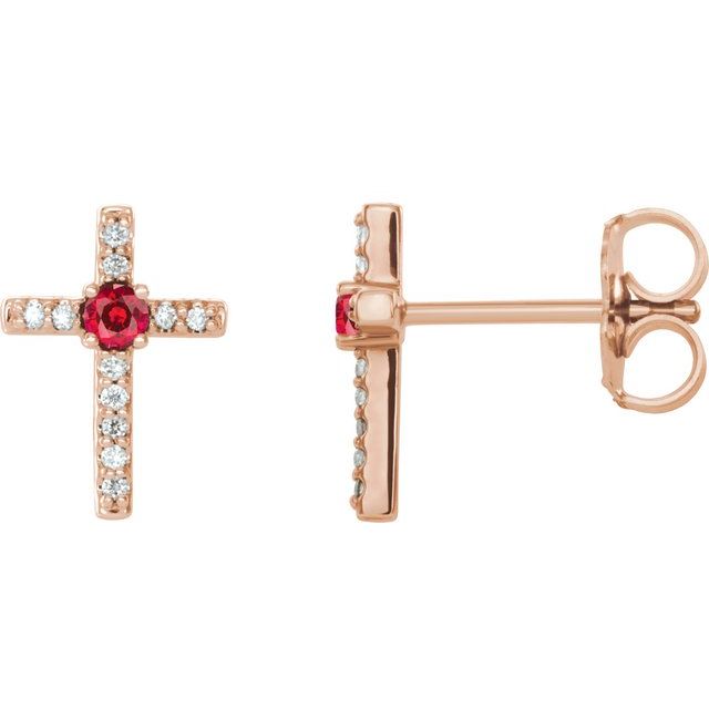 Round Natural Ruby & .05 CTW Natural Diamond Cross Earrings