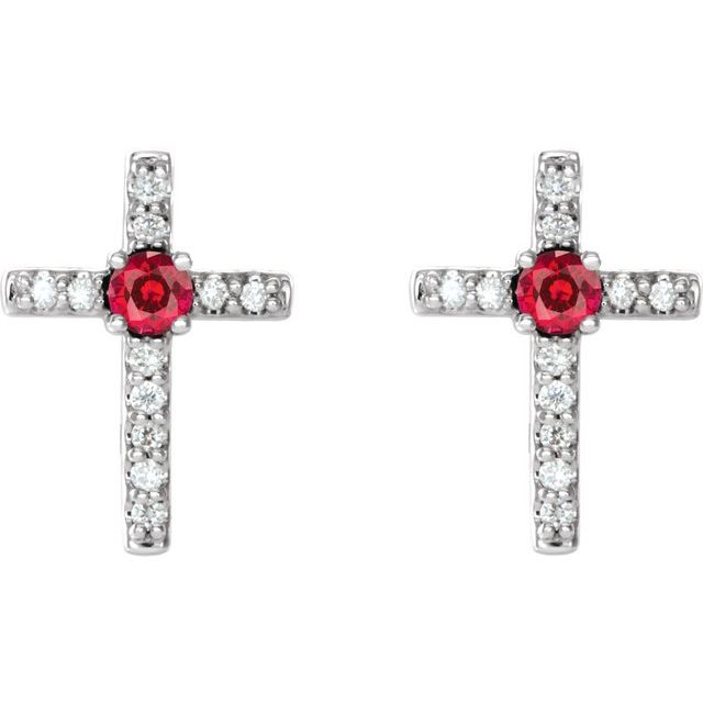 Round Natural Ruby & .05 CTW Natural Diamond Cross Earrings