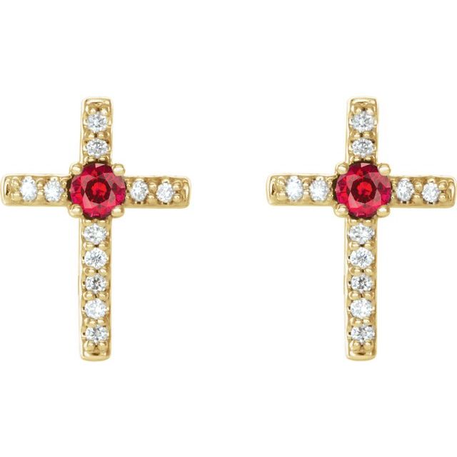 Round Natural Ruby & .05 CTW Natural Diamond Cross Earrings