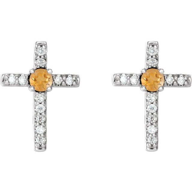 Round Natural Citrine & .05 CTW Natural Diamond Cross Earrings