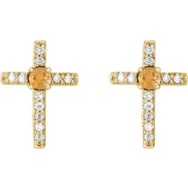 Round Natural Citrine & .05 CTW Natural Diamond Cross Earrings