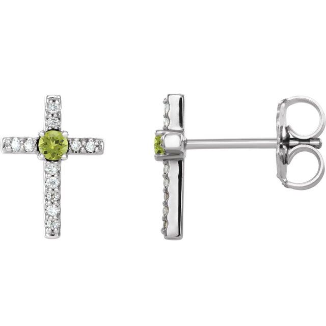 Round Natural Peridot & .05 CTW Natural Diamond Cross Earrings