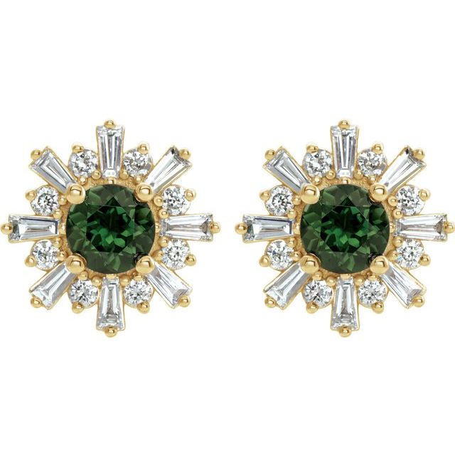 Round Natural Green Tourmaline & 3/4 CTW Natural Diamond Earrings