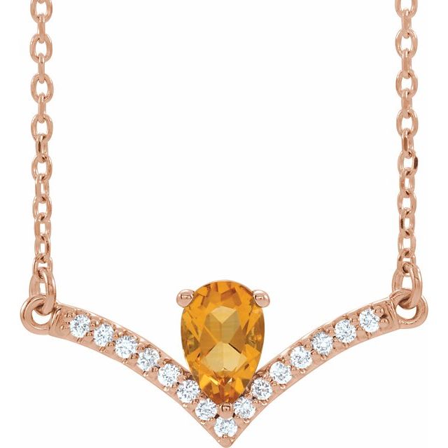 Pear Natural Citrine & .06 CTW Natural Diamond Necklace