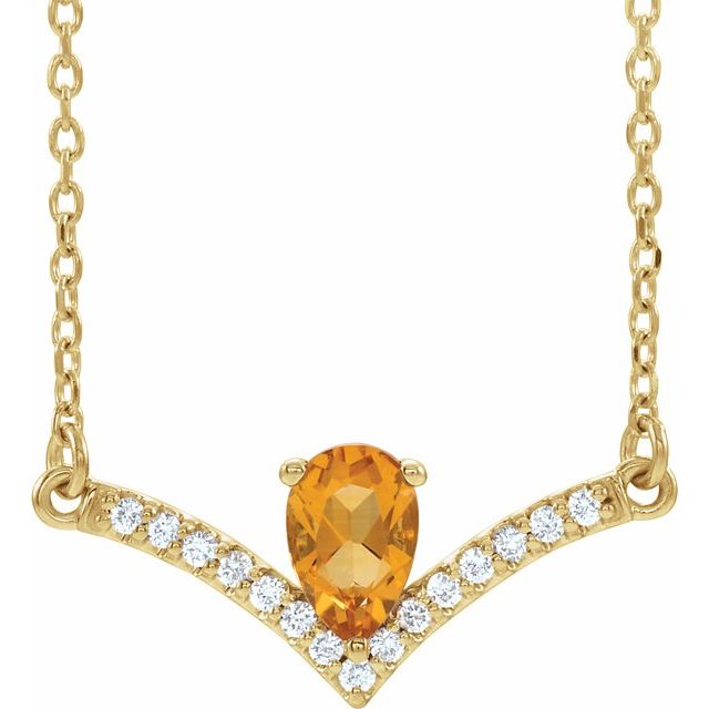 Pear Natural Citrine & .06 CTW Natural Diamond Necklace