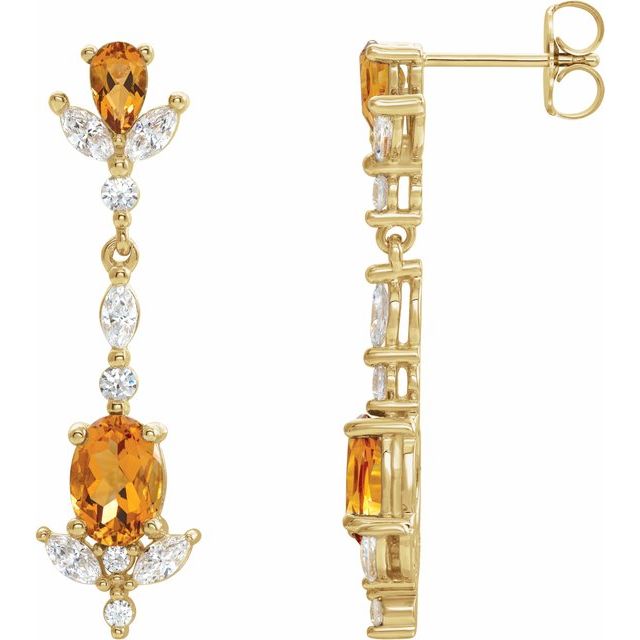 Oval Natural Citrine  & 3/4 CTW Natural Diamond Earrings