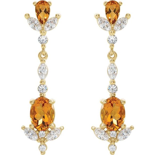 Oval Natural Citrine  & 3/4 CTW Natural Diamond Earrings