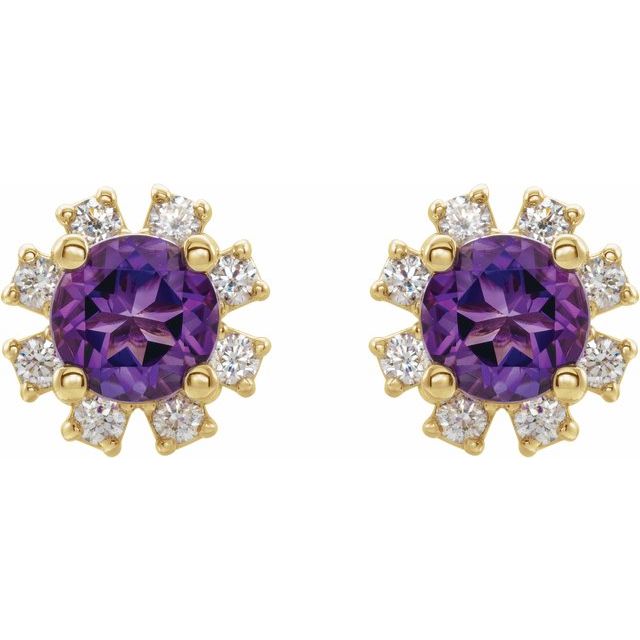 Round Natural Amethyst & 1/2 CTW Natural Diamond Earrings