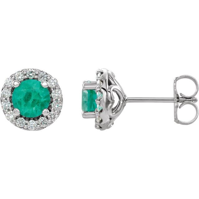 Round 4.5mm Natural Emerald & 1/4 CTW Natural Diamond Earrings