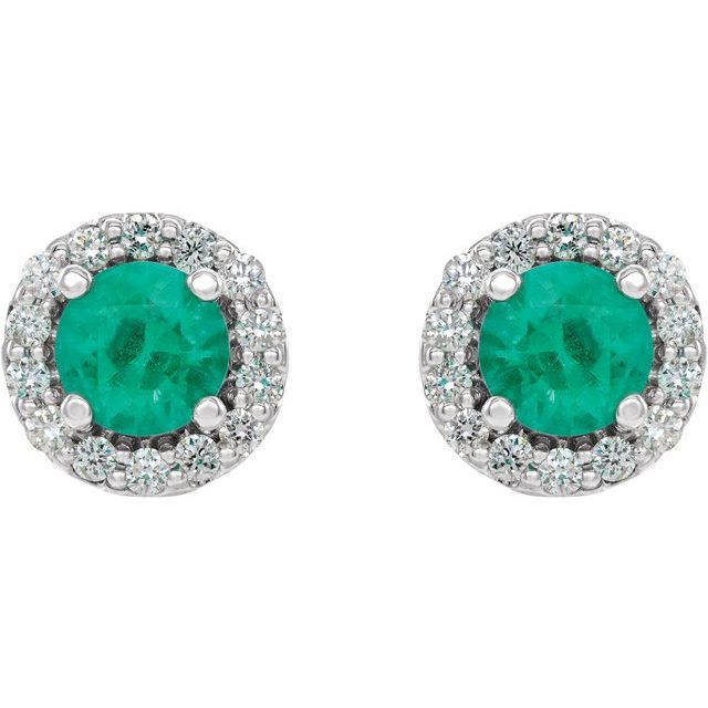 Round 4.5mm Natural Emerald & 1/4 CTW Natural Diamond Earrings