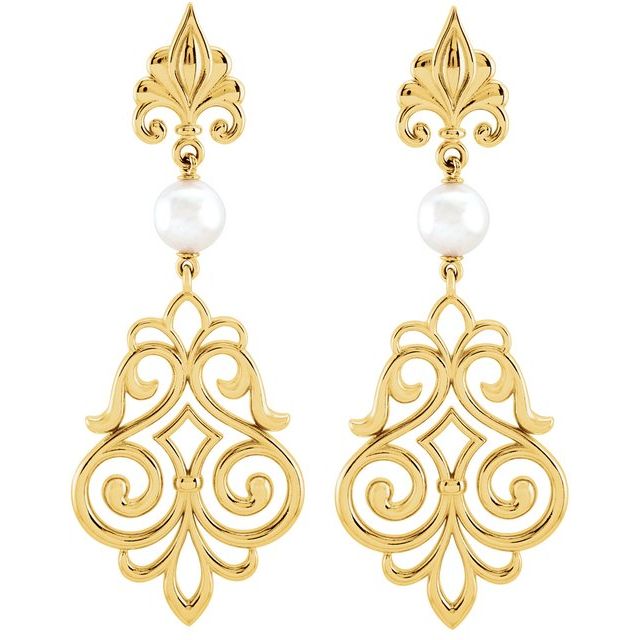 Cultured White Akoya Pearl Fleur-de-Lis Earrings