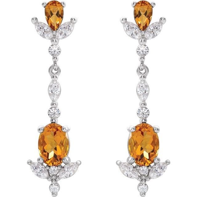 Oval Natural Citrine  & 3/4 CTW Natural Diamond Earrings