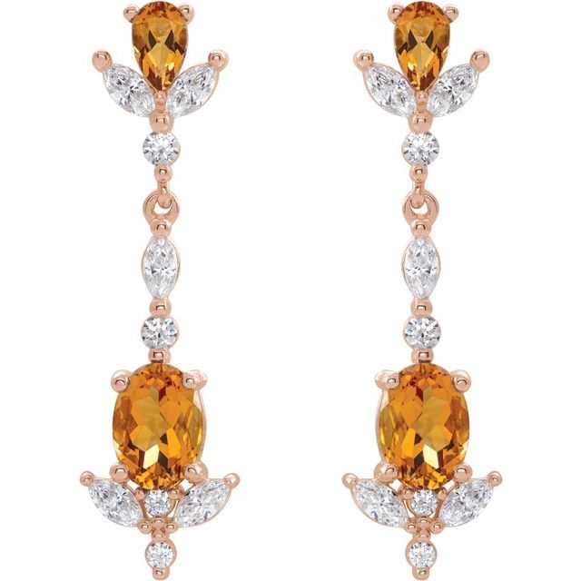 Oval Natural Citrine  & 3/4 CTW Natural Diamond Earrings