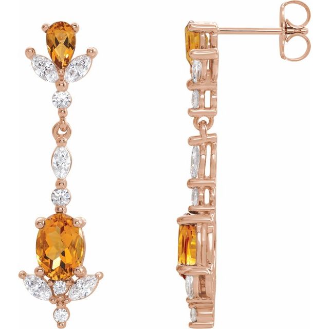 Oval Natural Citrine  & 3/4 CTW Natural Diamond Earrings