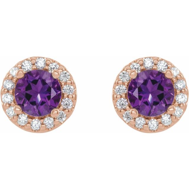 Round 5mm Natural Amethyst & 1/4 CTW Natural Diamond Earrings