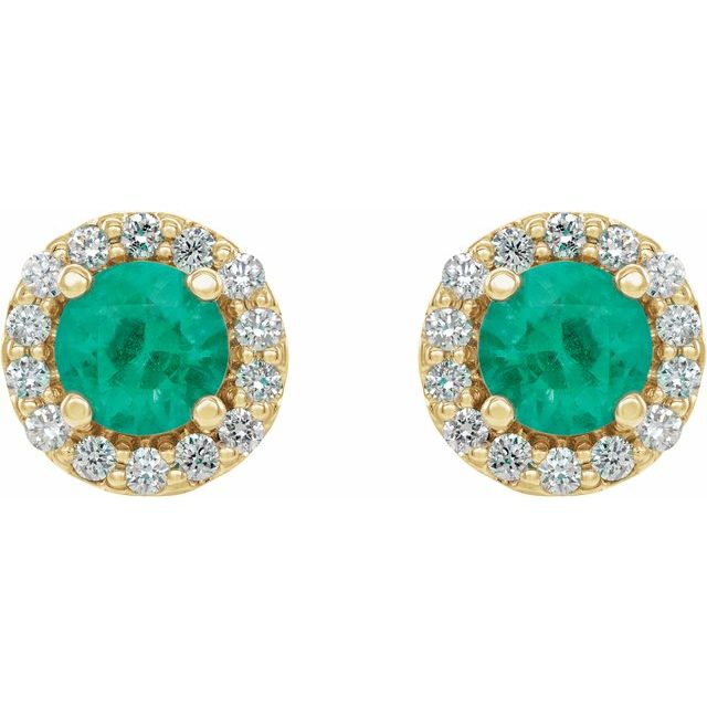 Round 4.5mm Natural Emerald & 1/4 CTW Natural Diamond Earrings