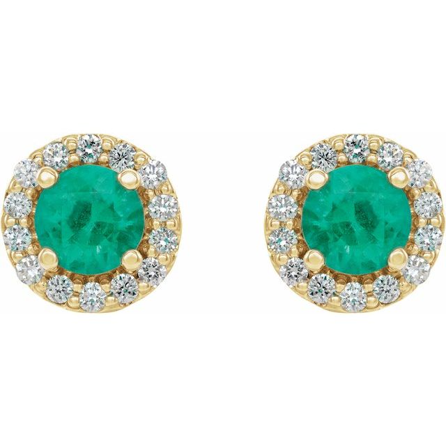 Round 5mm Lab-Grown Emerald & 1/4 CTW Natural Diamond Earrings