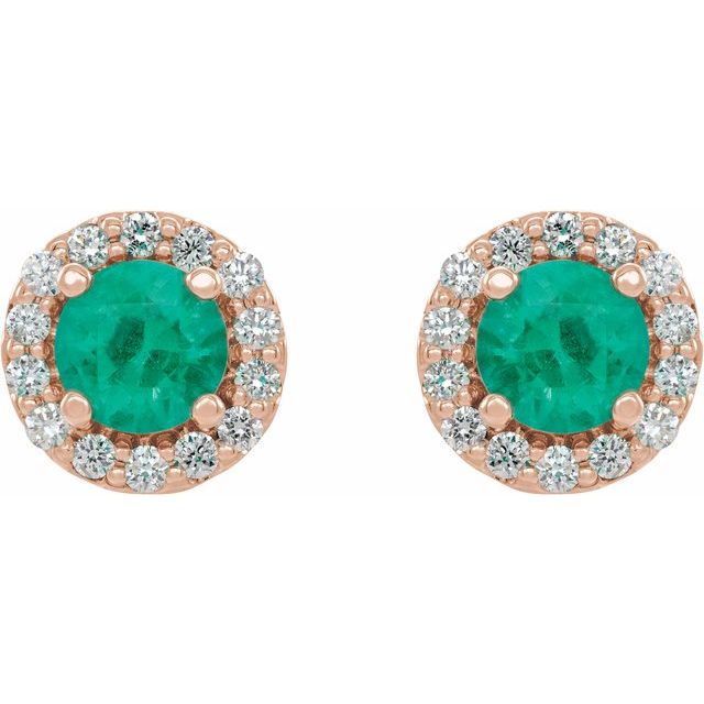 Round 4.5mm Natural Emerald & 1/4 CTW Natural Diamond Earrings