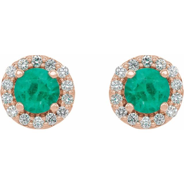Round 5mm Lab-Grown Emerald & 1/4 CTW Natural Diamond Earrings