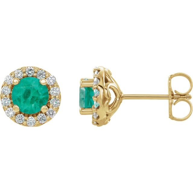 Round 4.5mm Natural Emerald & 1/4 CTW Natural Diamond Earrings