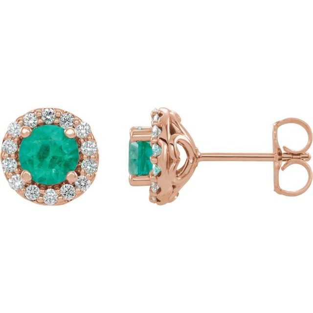 Round 4mm Lab-Grown Emerald & 1/8 CTW Natural Diamond Earrings