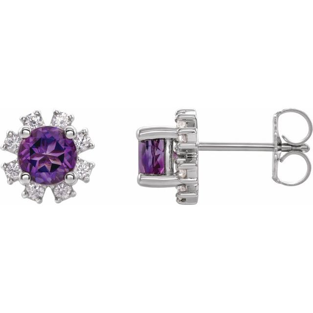 Round Natural Amethyst & .06 CTW Natural Diamond Earrings
