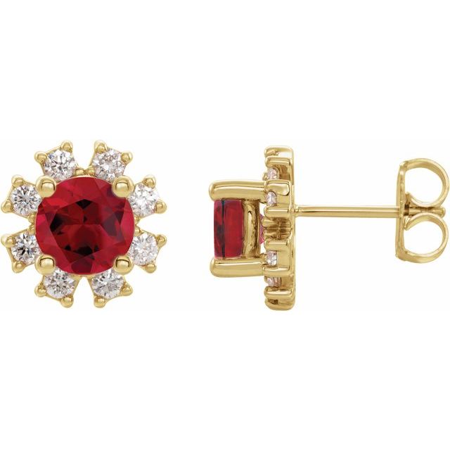 Round Lab-Grown Ruby & 1/2 CTW Natural Diamond Earrings