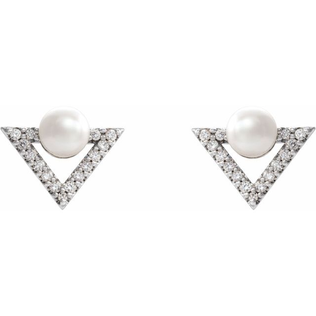 Cultured White Freshwater Pearl & 1/5 CTW Natural Diamond Earrings
