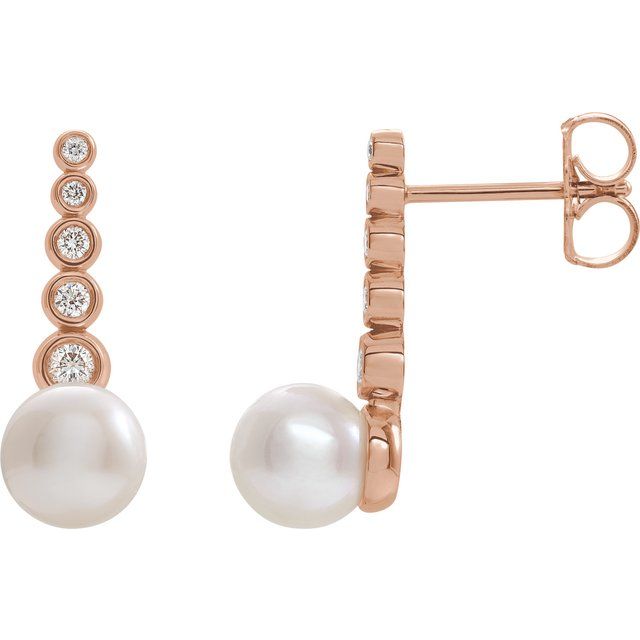 Cultured White Freshwater Pearl & 1/8 CTW Natural Diamond Earrings