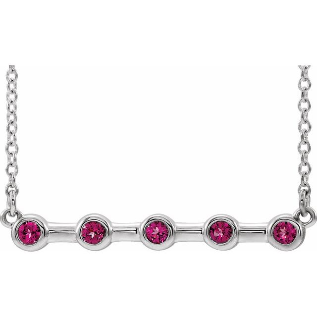 Round Natural Pink Tourmaline Bezel-Set Bar Necklace