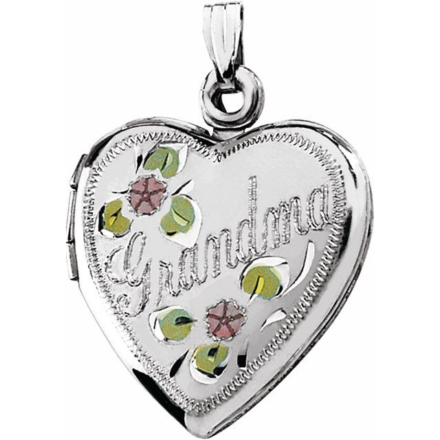 Grandma Heart Locket with Enameled Flowers