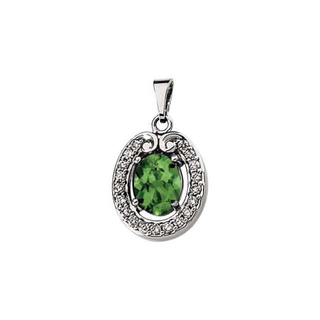 Oval Natural Green Tourmaline & 1/5 CTW Natural Diamond Halo-Style Pendant