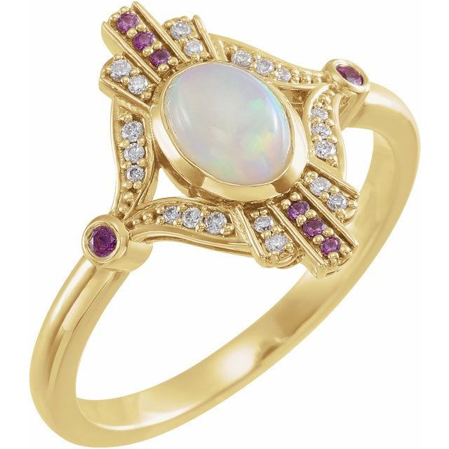 Natural Ethiopian Opal, Natural Pink Sapphire & .06 CTW Natural Diamond Cabochon Ring