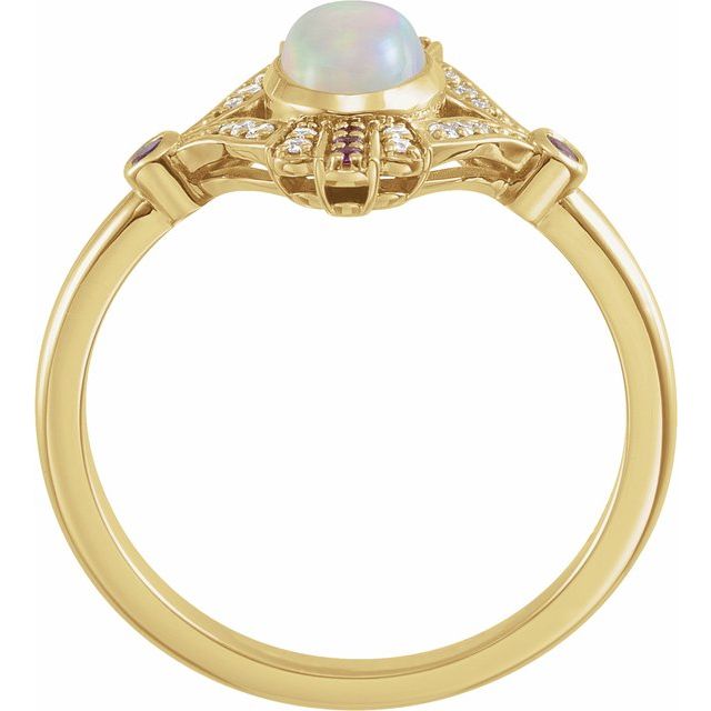 Natural Ethiopian Opal, Natural Pink Sapphire & .06 CTW Natural Diamond Cabochon Ring