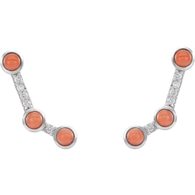 Round Natural Pink Coral & .01 CTW Natural Diamond Ear Climbers