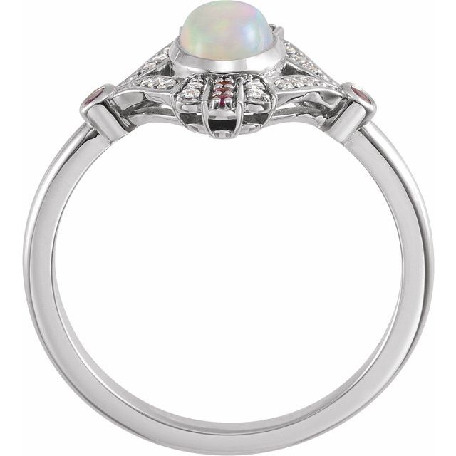 Natural Ethiopian Opal, Natural Pink Sapphire & .06 CTW Natural Diamond Cabochon Ring