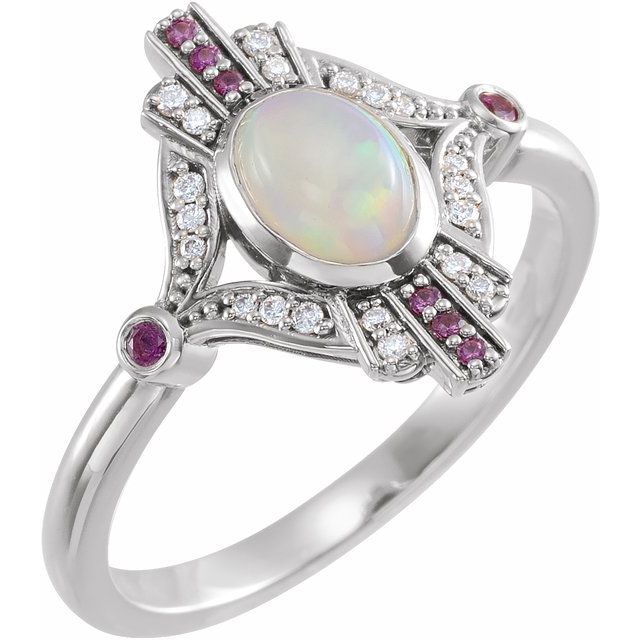 Natural Ethiopian Opal, Natural Pink Sapphire & .06 CTW Natural Diamond Cabochon Ring