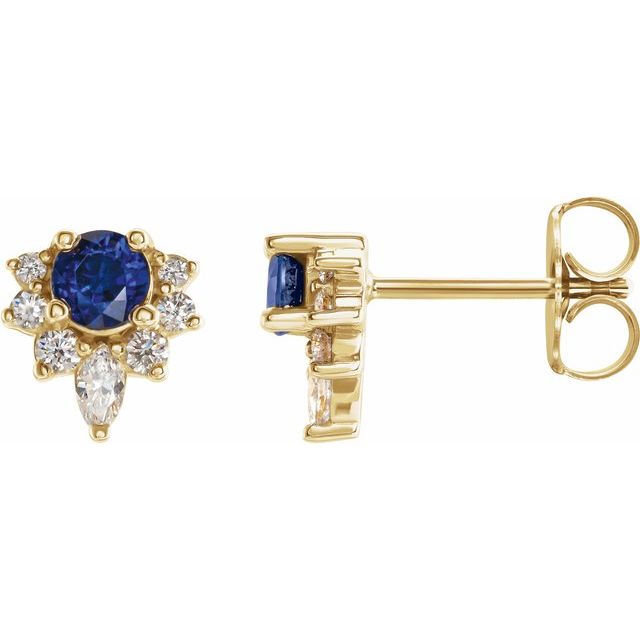 Round Lab-Grown Blue Sapphire & 1/6 CTW Natural Diamond Earrings