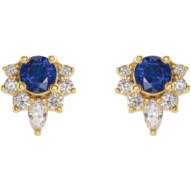 Round Lab-Grown Blue Sapphire & 1/6 CTW Natural Diamond Earrings