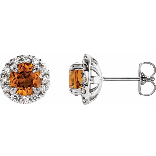 Round 4mm Natural Citrine & 1/5 CTW Natural Diamond Halo-Style Earrings