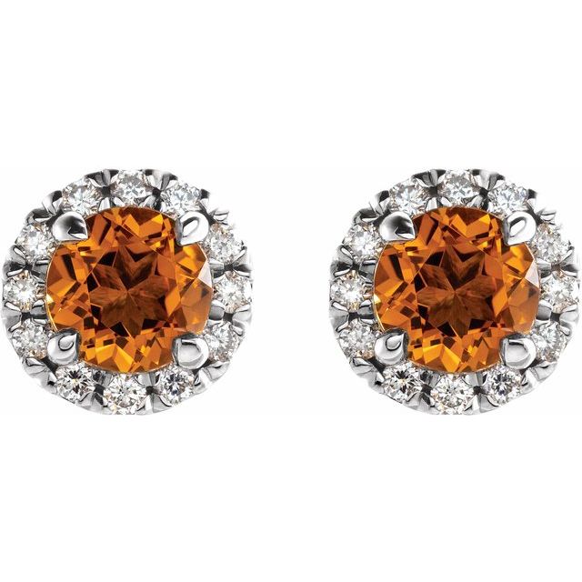 Round 4mm Natural Citrine & 1/5 CTW Natural Diamond Halo-Style Earrings