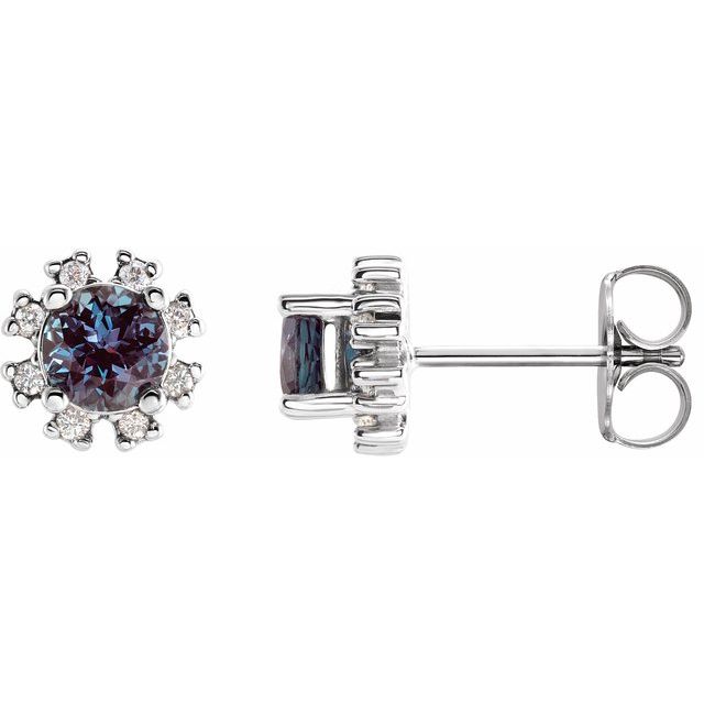 Round Lab-Grown Alexandrite & .06 CTW Natural Diamond Earrings