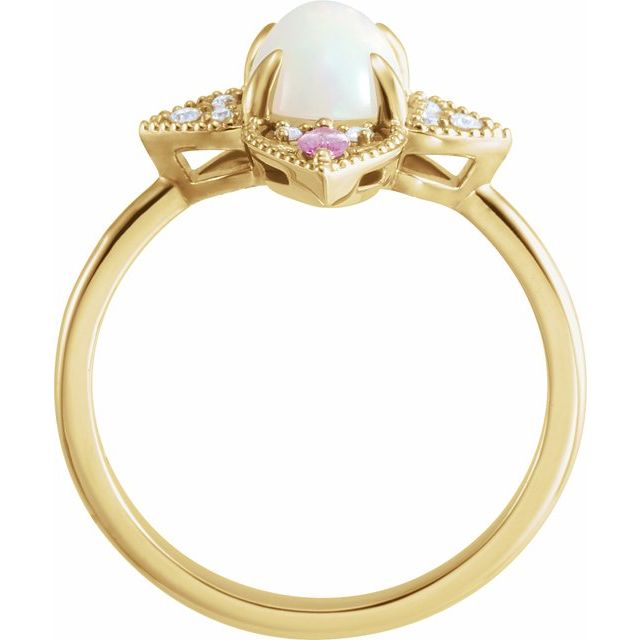 Natural Ethiopian Opal, Natural Pink Sapphire & .05 CTW Natural Diamond Vintage-Inspired Ring