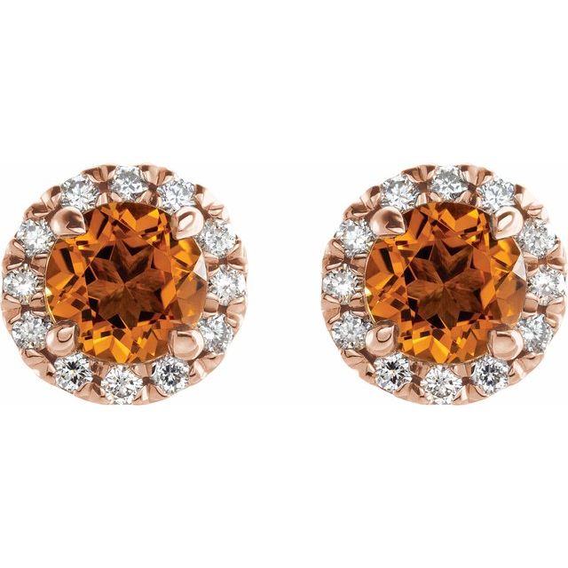 Round 6mm Natural Citrine & 1/3 CTW Natural Diamond Halo-Style Earrings