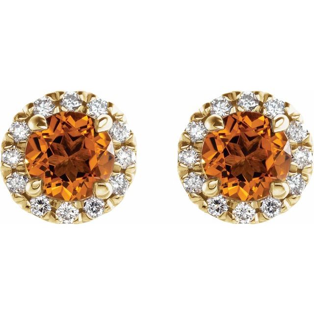 Round 6mm Natural Citrine & 1/3 CTW Natural Diamond Halo-Style Earrings