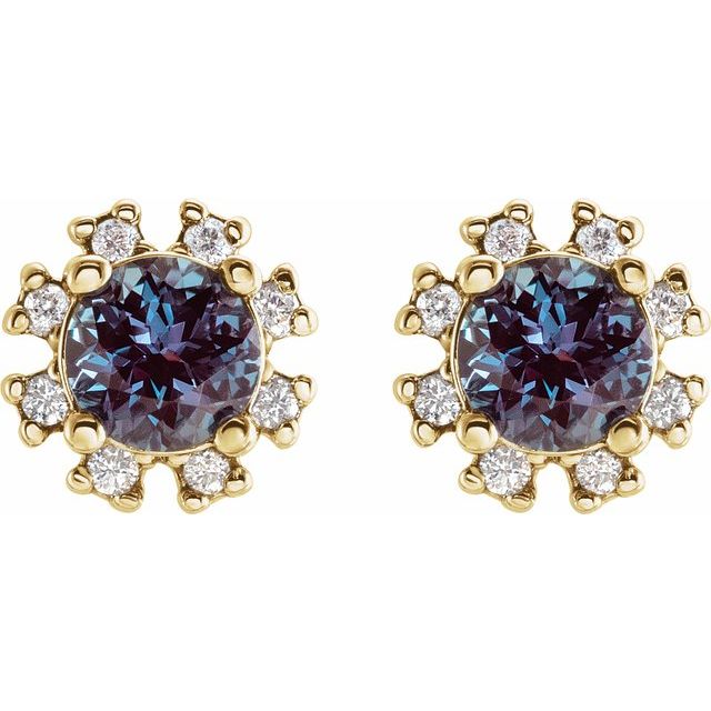 Round Lab-Grown Alexandrite & .06 CTW Natural Diamond Earrings